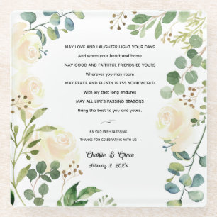 Old Irish Blessing & Wedding Greenery Glass Coaster