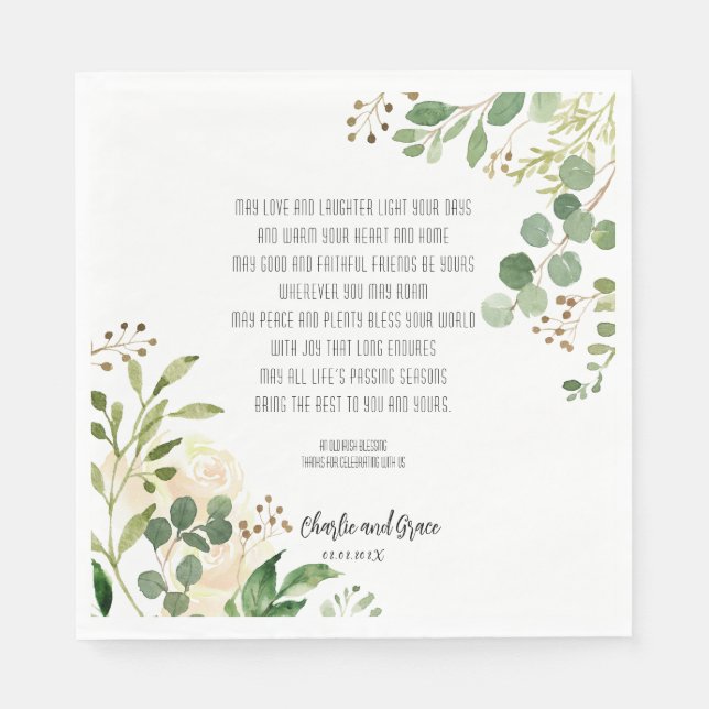 Old Irish Blessing & Wedding Greenery  Napkin (Front)