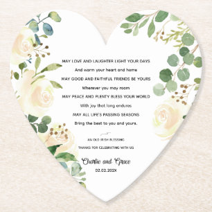 Old Irish Blessing & Wedding Greenery Paper Coaster