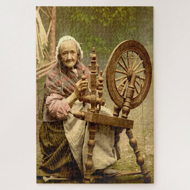 Old Irish Wool Spinner Lady Jigsaw Puzzle (Vertical)
