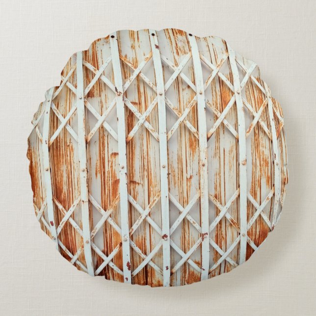 Old iron door panels are rusted. abstract,antique, round pillow (Front)