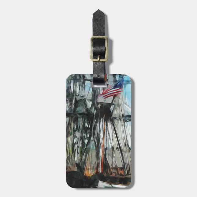 Old Ironsides Boston Harbour Abstract Impressionis Luggage Tag (Front Vertical)
