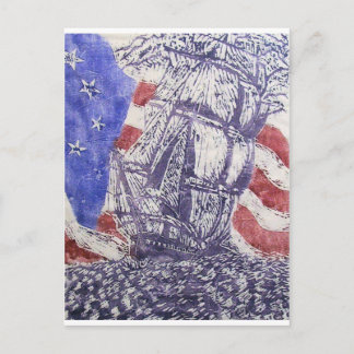 old ironsides woodcut print postcard