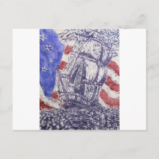 old ironsides woodcut print postcard