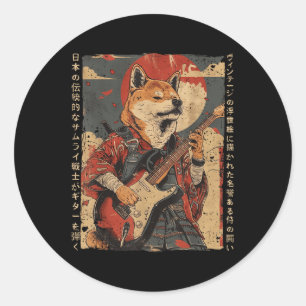 Old Japanese Artwork Samurai Dog Playing The Elect Classic Round Sticker