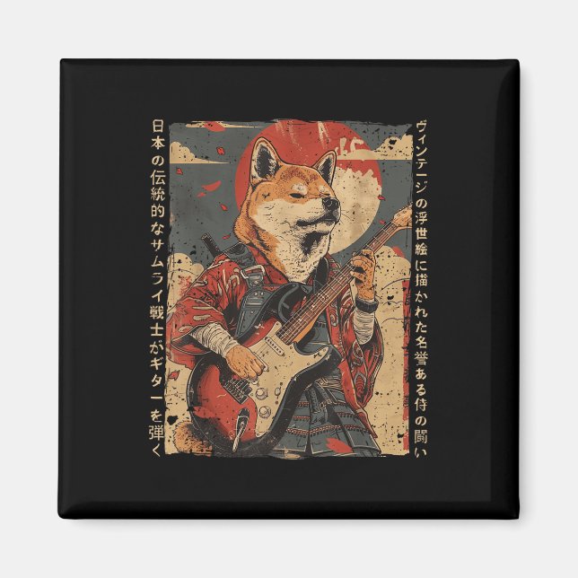 Old Japanese Artwork Samurai Dog Playing The Elect Magnet (Front)