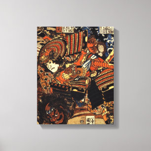 Old Japanese Painting of Samurai Fighting c.1800s Canvas Print