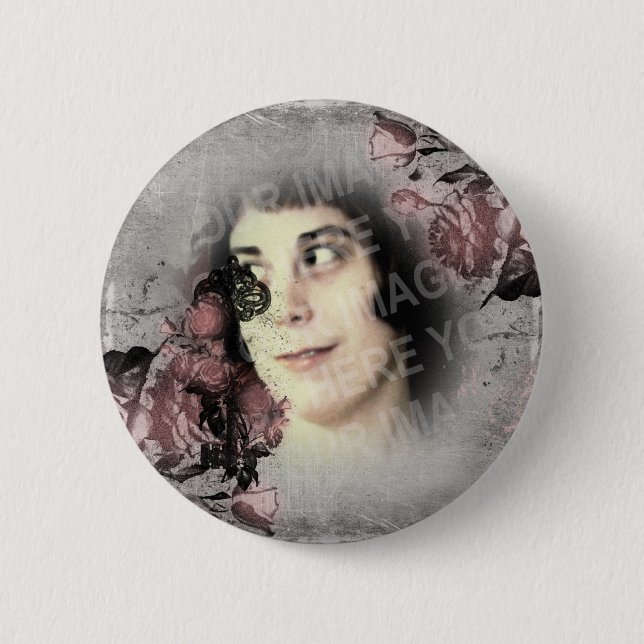 Old Key and Roses Custom Photo 2 Inch Round Button (Front)