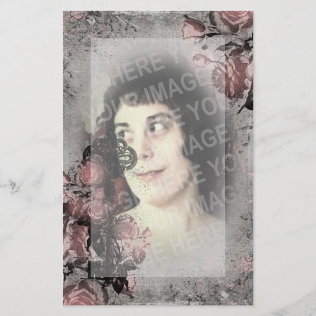 Old Key and Roses Custom Photo Stationery (Front)