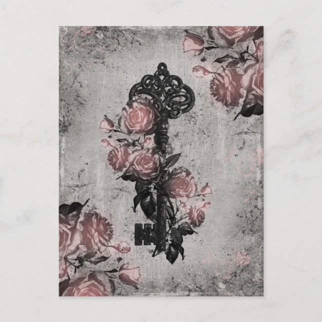 Old Key and Roses Postcard (Front)