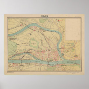 Old Koblenz Germany Map (1919) Vintage Coblenz  Poster