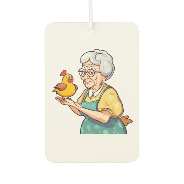 old lady and a chicken air freshener (Front)