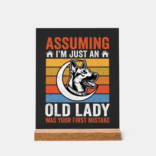 Old Lady Dog Warning Retro Acrylic Sign (Front)
