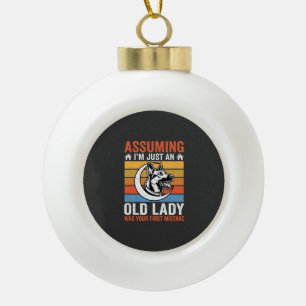 Old Lady Dog Warning Retro Ceramic Ball Christmas Ornament