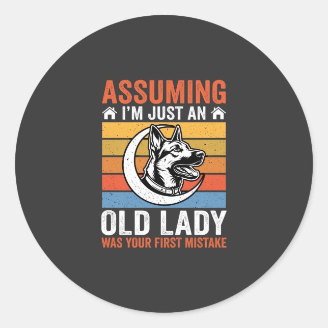 Old Lady Dog Warning Retro Classic Round Sticker (Front)