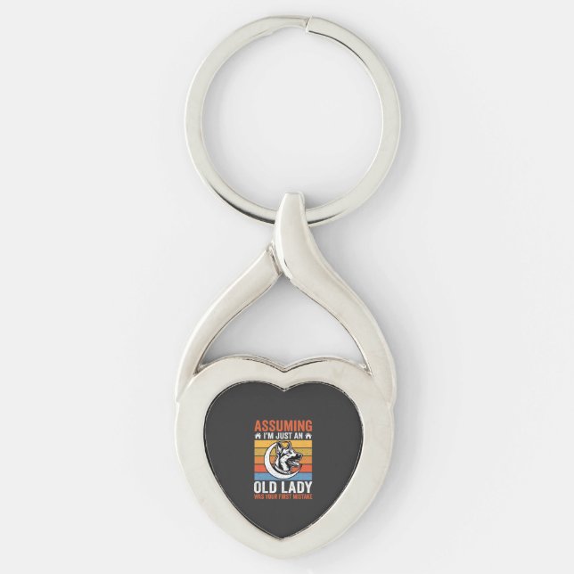 Old Lady Dog Warning Retro Keychain (Front)