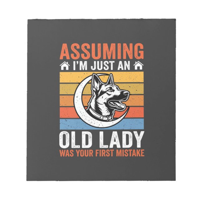 Old Lady Dog Warning Retro Notepad (Front)