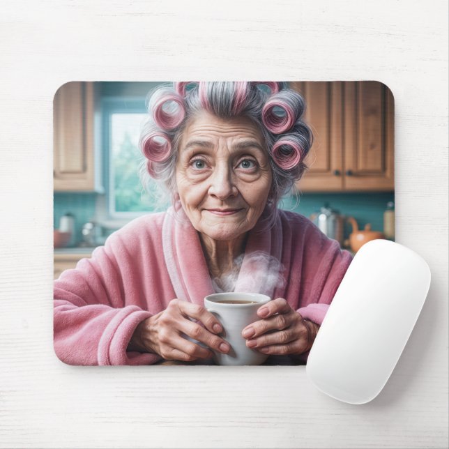 Old Lady In Pink Curlers Mouse Pad (With Mouse)
