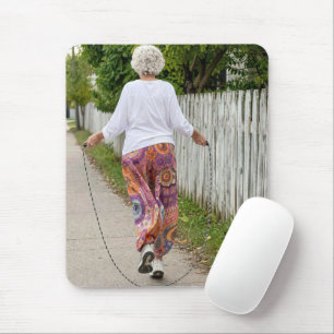 Old Lady Jumps Rope Down a Sidewalk Mouse Pad