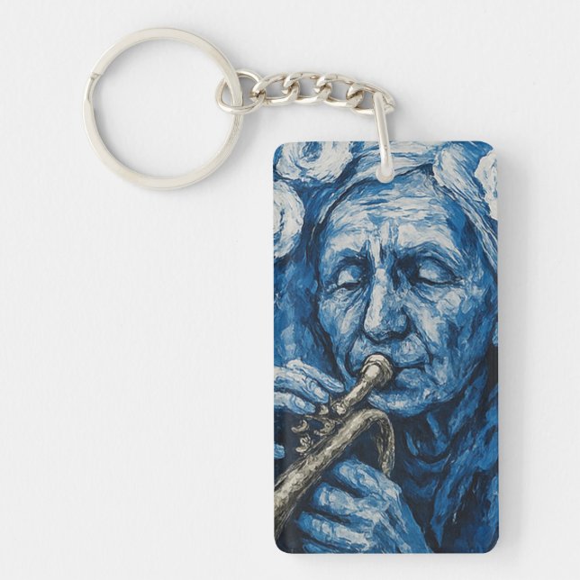 Old Lady playing a trumpet - Norse Keychain (Front)