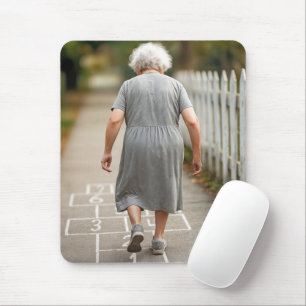 Old Lady Playing Hopscotch Mouse Pad