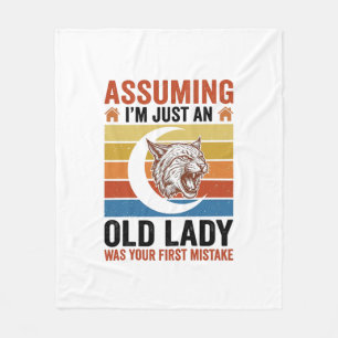 Old Lady Wildcat Vintage Funny Shirt Design_1 Fleece Blanket