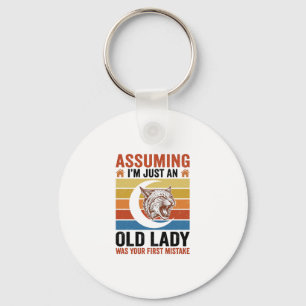Old Lady Wildcat Vintage Funny Shirt Design_1 Keychain