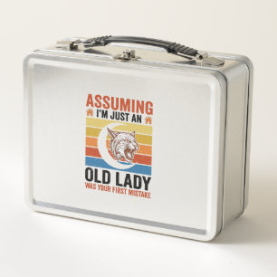 Old Lady Wildcat Vintage Funny Shirt Design_1 Metal Lunch Box