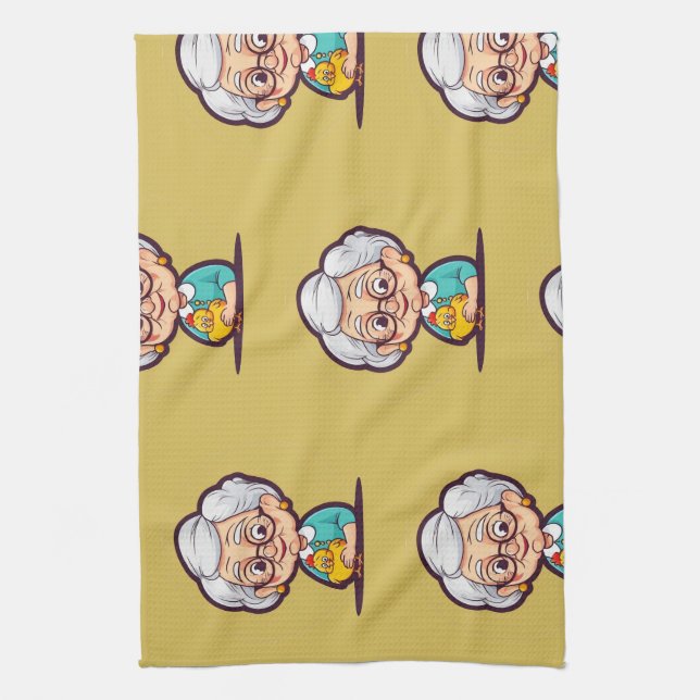 Old lady with Chicken Kitchen Towel (Vertical)