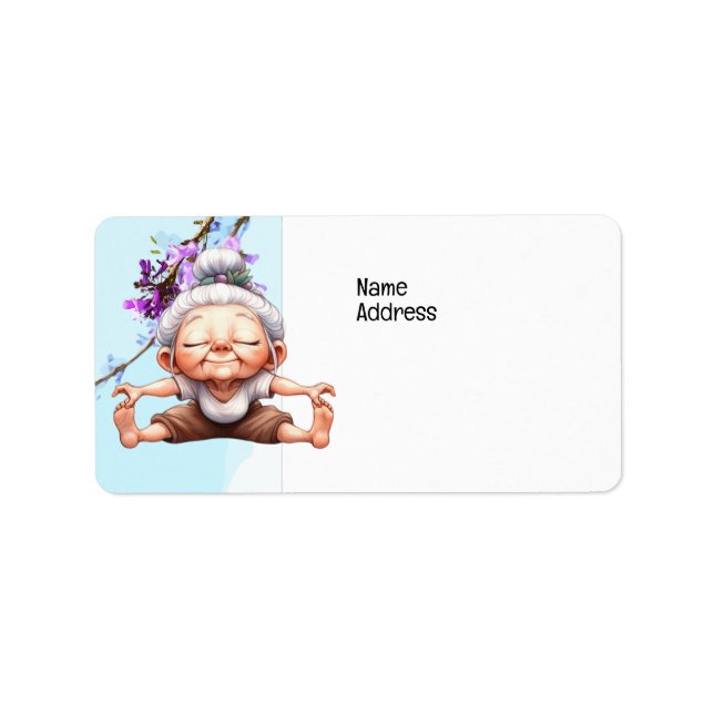 Old Lady Yoga with Jaranranda Background Label (Front)