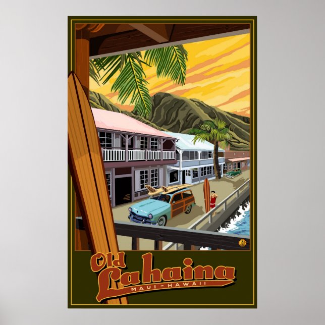 Old Lahaina, Hawaii Surf Travel Poster (Front)
