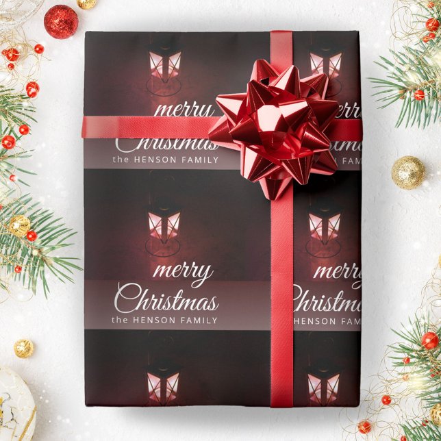 Old Lantern Light Merry Christmas Script Family Wrapping Paper (Creator Uploaded)