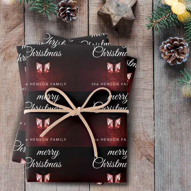 Old Lantern Light Merry Christmas Script Family  Wrapping Paper Sheet (Creator Uploaded)