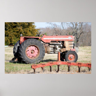 Old Large Tractor Sitting Idle In A Winter Pasture Poster