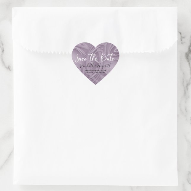 Old Lavender Sweeping Strokes "Save the Date" Heart Sticker (Bag)