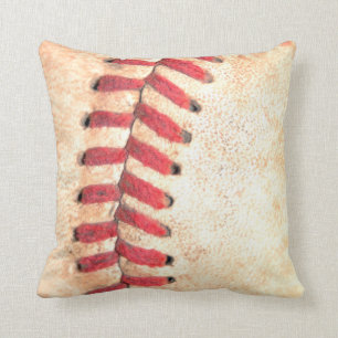 Old Leather Baseball Red Stitching Up Close Throw Pillow