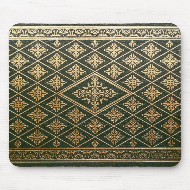 Old Leather Book Cover Green and Gold Mouse Pad (Front)
