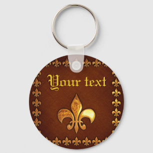 Old Leather Cover with golden Fleur-de-Lys - Keychain