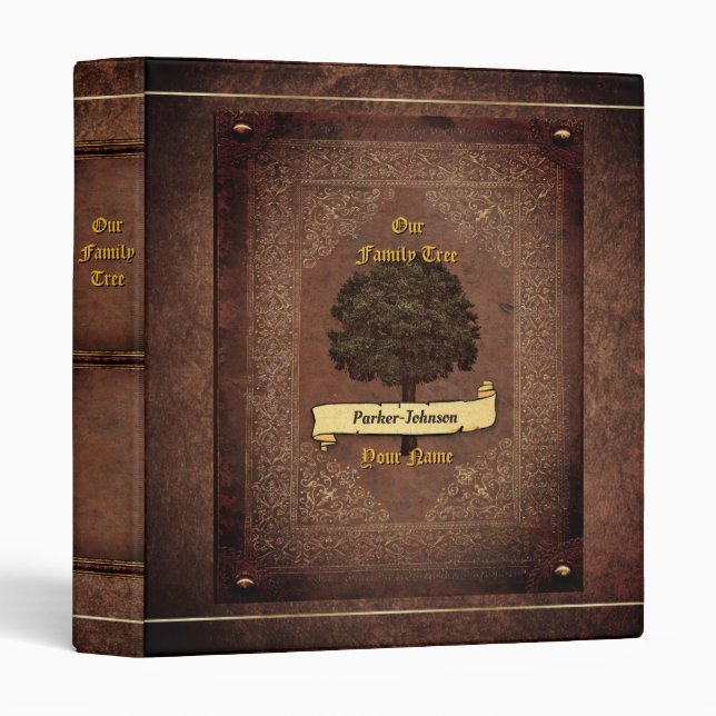 Old Leather Look Family Tree Classeur w. indiv. Na (Devant/Côté)