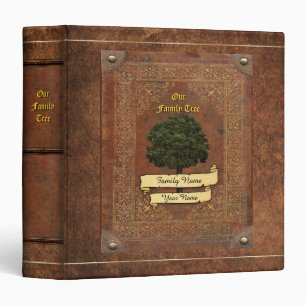 Old Leather Look Family Tree w. Individual Name 1 Binder
