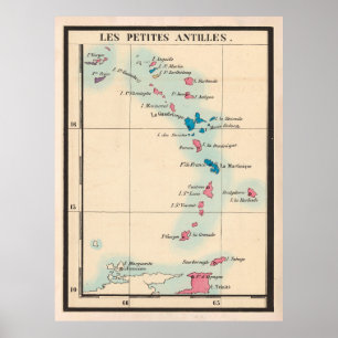 Old Lesser Antilles Map (1844) Vintage Caribbean  Poster