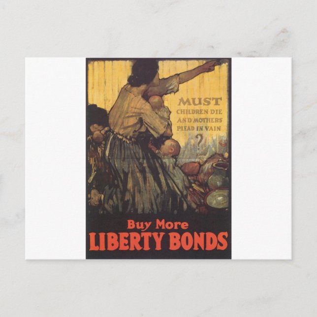 Old "Liberty Bonds"  U.S. War Poster c. 1918 Postcard (Front)