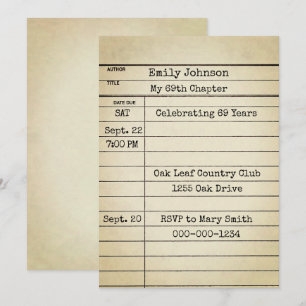 Old Library Card 69th Birthday Party