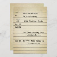 Old Library Card 94th Birthday Party