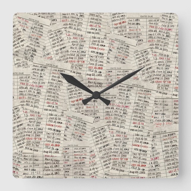 Old Library Card Collection  Square Wall Clock (Front)