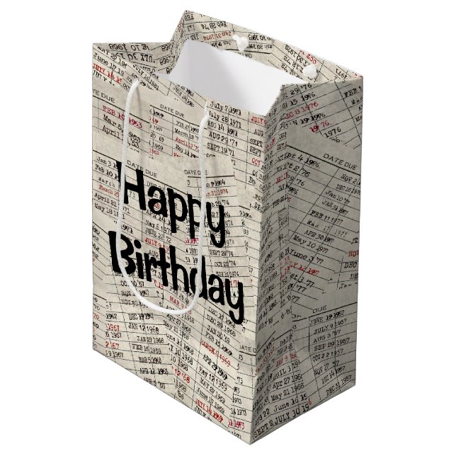 Old Library Cards for Birthday Medium Gift Bag (Front Angled)