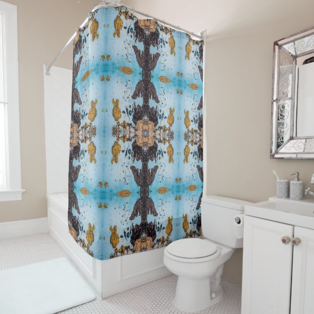 Old light blue and brown wall large pattern (In Situ)