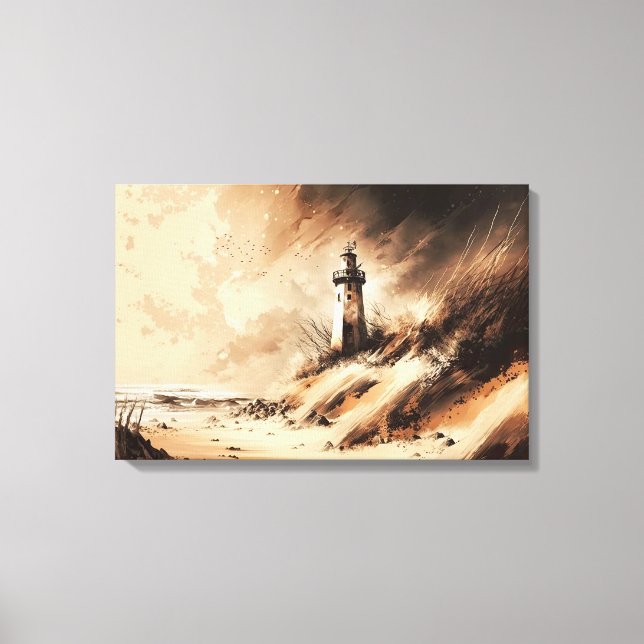 Old Lighthouse Fine Art Oil Painting Canvas Print (Front)