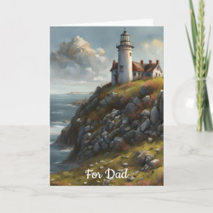 Old Lighthouse on a Rocky Cliff Father's Day Card