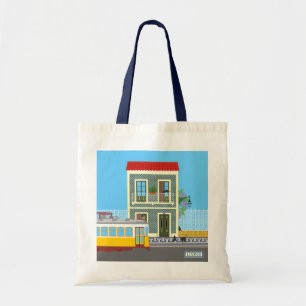 Old Lisbon house with cats  and yellow tram Tote Bag